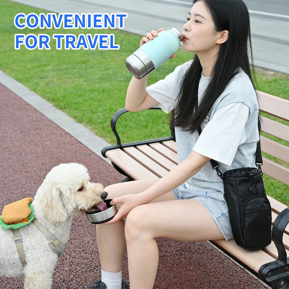 32Oz Portable 3 in 1 Pet Water Bottle Stainless Steel Pet Insulated Feeder Travel Outdoor 34Oz Pet Bowl Dog Food Cup