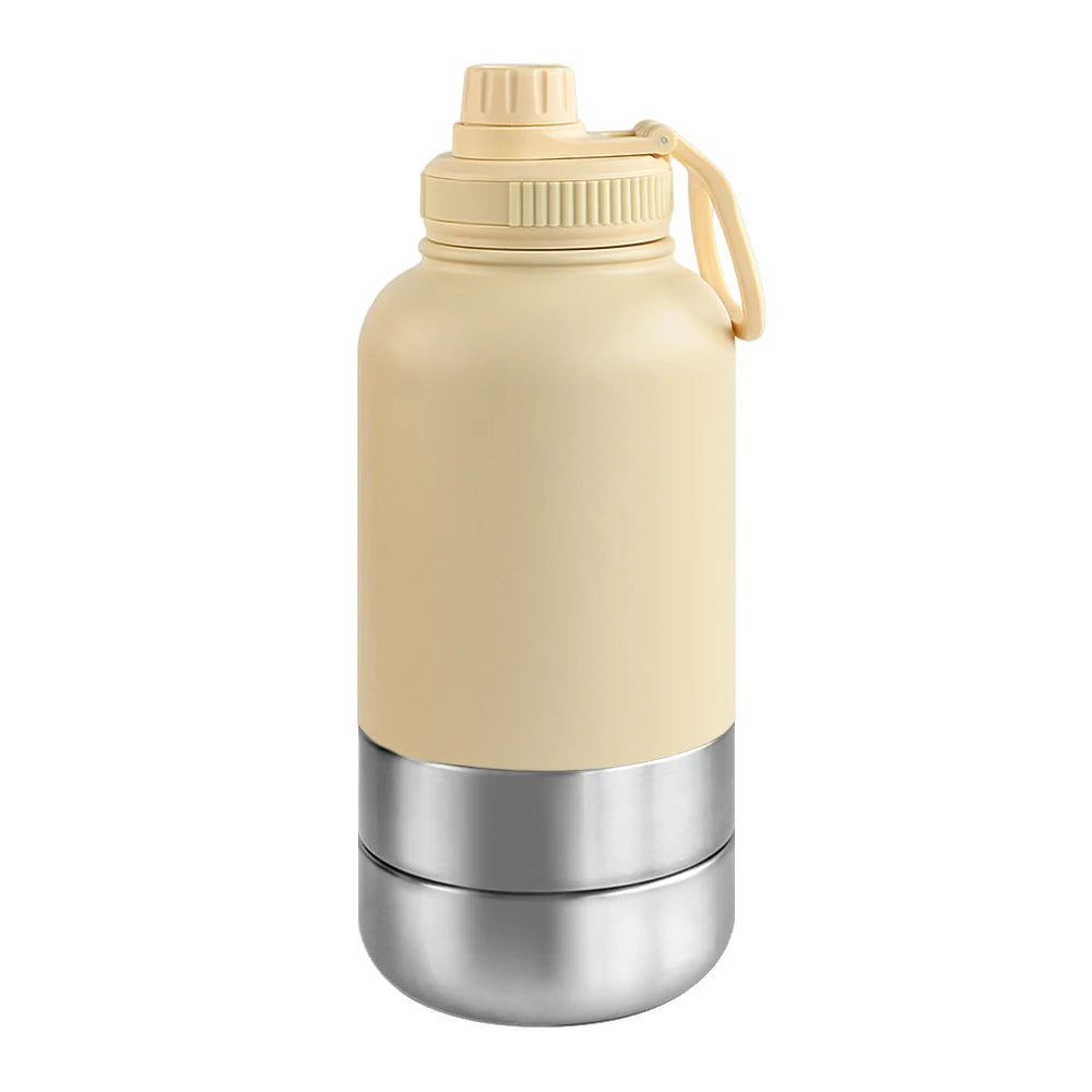 32Oz Portable 3 in 1 Pet Water Bottle Stainless Steel Pet Insulated Feeder Travel Outdoor 34Oz Pet Bowl Dog Food Cup