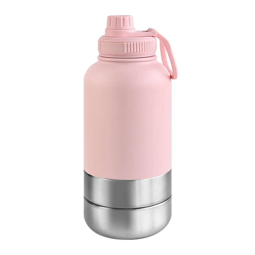 32Oz Portable 3 in 1 Pet Water Bottle Stainless Steel Pet Insulated Feeder Travel Outdoor 34Oz Pet Bowl Dog Food Cup