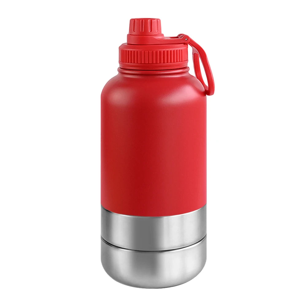 32Oz Portable 3 in 1 Pet Water Bottle Stainless Steel Pet Insulated Feeder Travel Outdoor 34Oz Pet Bowl Dog Food Cup