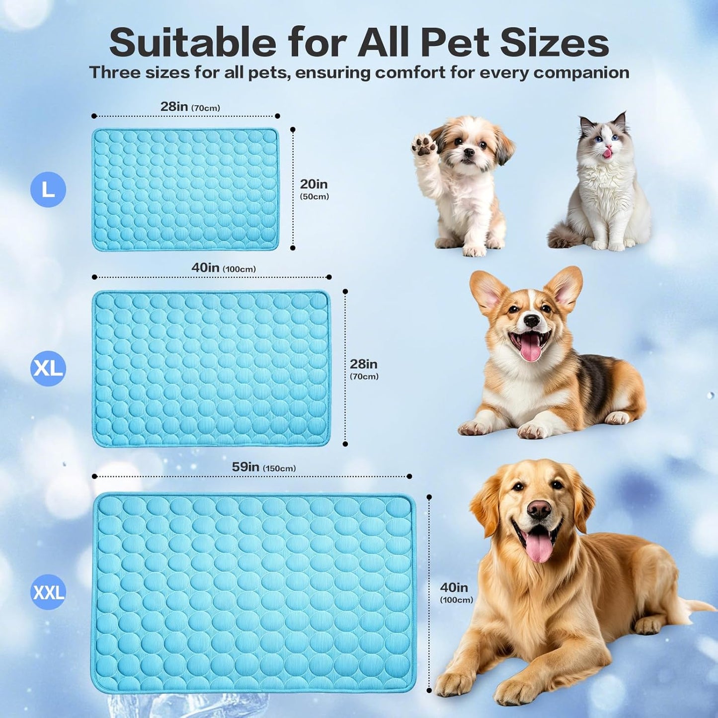 Cooling Mat for Dogs & Cats, Q-Max>0.4 Chill Fiber Pet Cooling Pad, Washable Non-Slip Non-Toxic Portable Cooling Bed for Small Medium Large Pets, Indoor & Outdoor Use